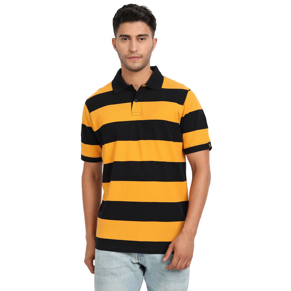 JCB Polo T-Shirt - Stripes Yellow /Black