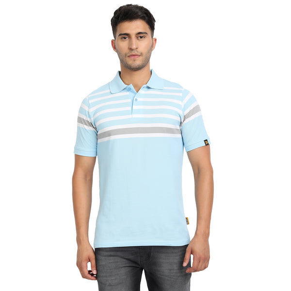 JCB Polo T-Shirt - Stripes Blue/ White